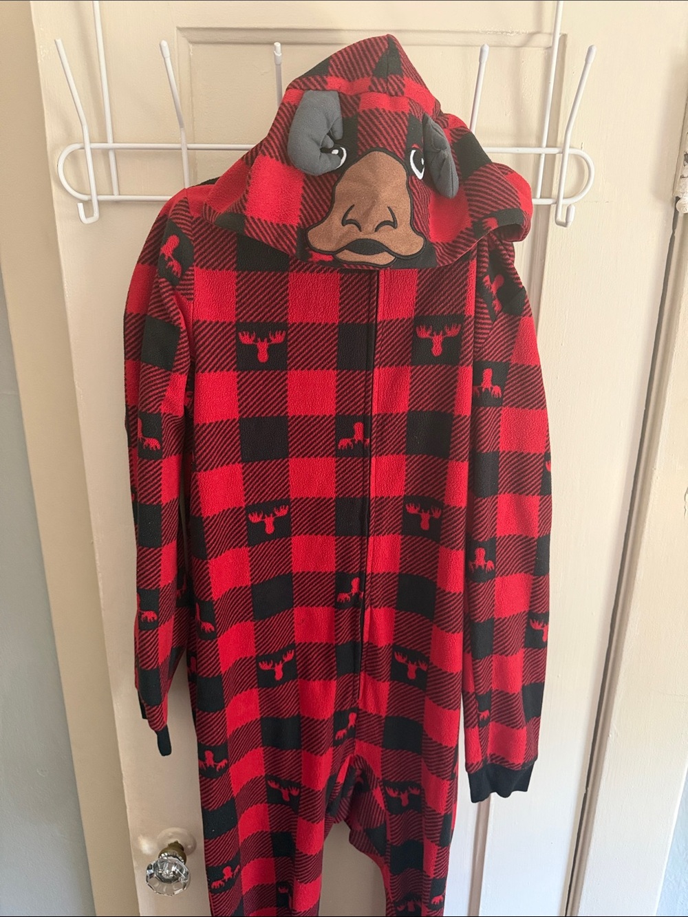 Kids Buffalo Plaid Moose Hooded Onesie Jacket